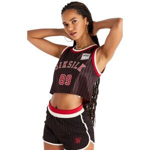 SikSilk Womens/Ladies Cropped Basketball Tank Top / Black/Red